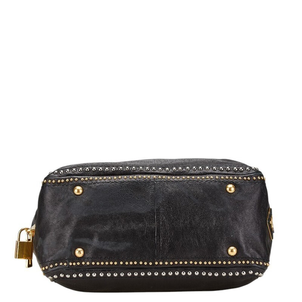 Prada triangular logo plaque studded handbag shou… - image 3